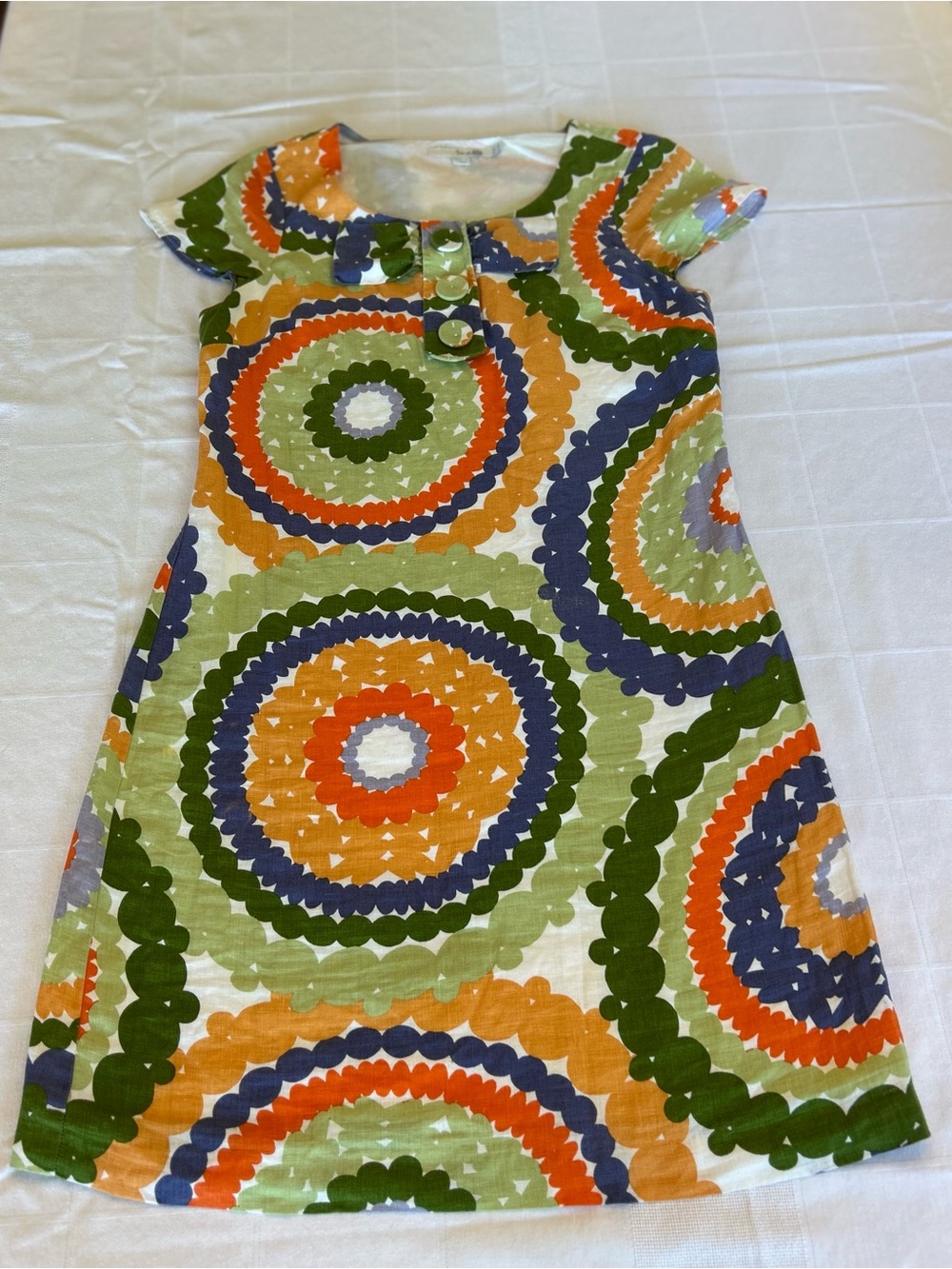Boden Linen Shift Dress 4R Retro 60s 70s Geometric Mod Mini Summer Cap Sleeve